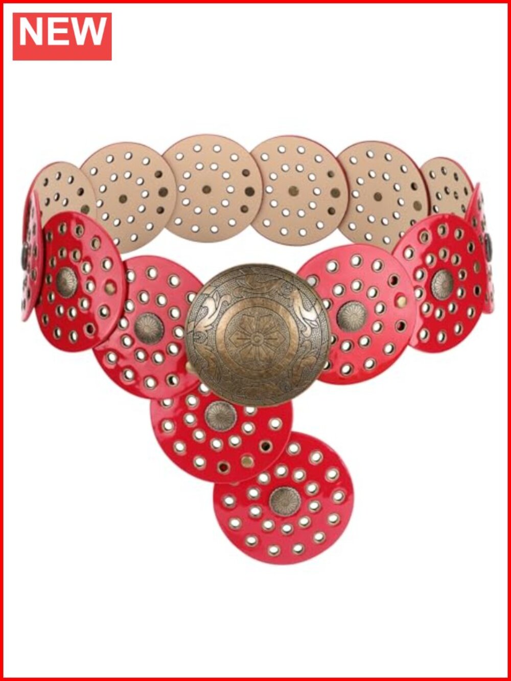 Women's Boho Disc Belt Wide Western Faux Leather Concho Waist Belt for Dress